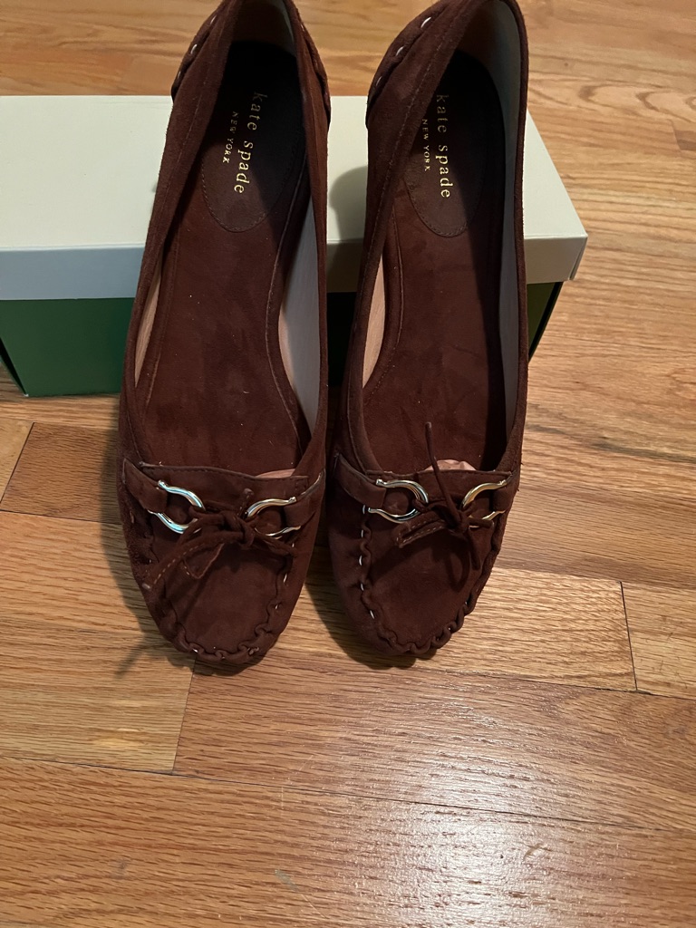 Kate Spade Brown Suede Moccasin Loafers With Metal Bit
